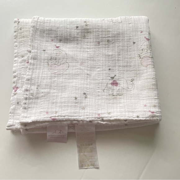 aden + anais White and Pink Muslin Baby Blanket - Picture 1 of 7
